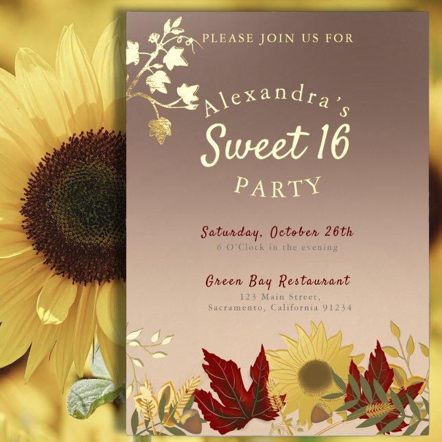 Boho Autumnal Chic Sweet 16 invitation Foil Invitation (Creator Uploaded)