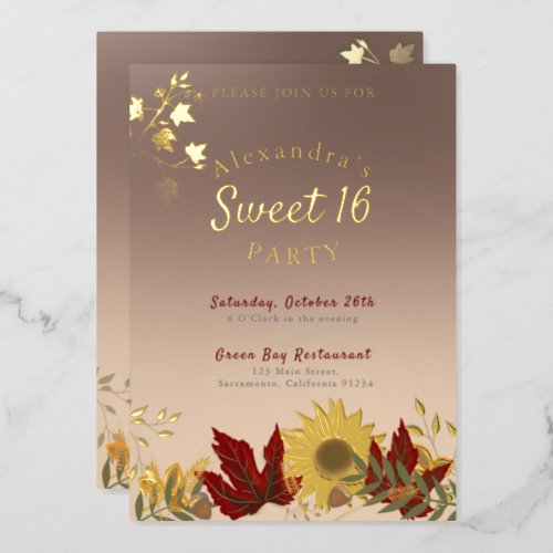 Boho Autumnal Chic Sweet 16 invitation Foil Invitation