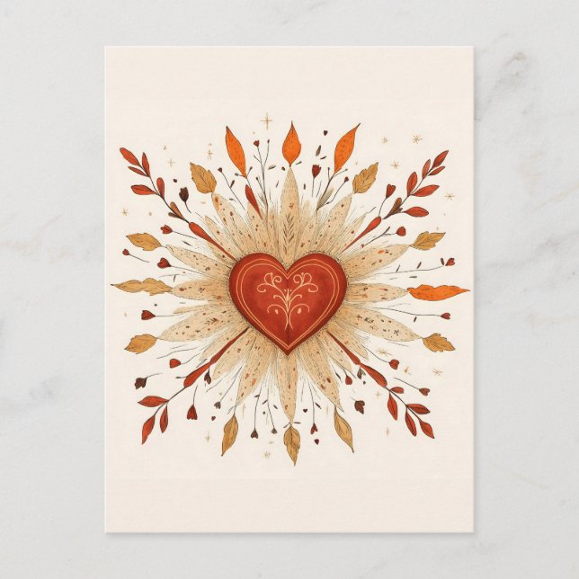 Boho Autumnal Heart Illustration Postcard (Front)