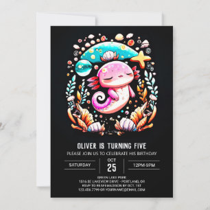 Boho Axolotl Custom Birthday Invitation