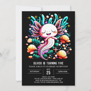 Boho Axolotl Kids Birthday Invitation