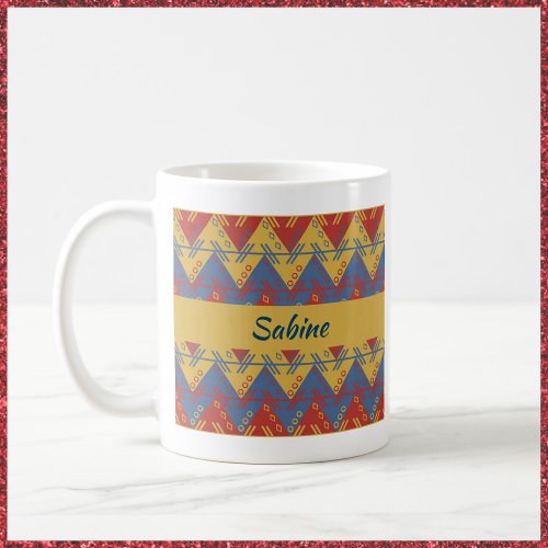 Boho Aztec Style Blue Red and Gold Coffee Mug