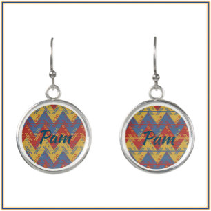 Boho Aztec Style Reb Blue and Gold Earrings