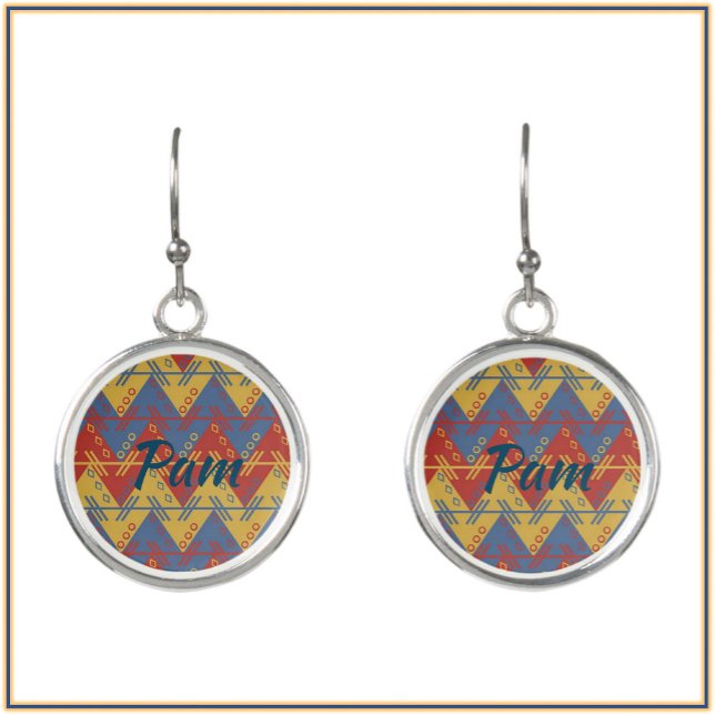 Boho Aztec Style Reb Blue and Gold Earrings (Creator Uploaded)