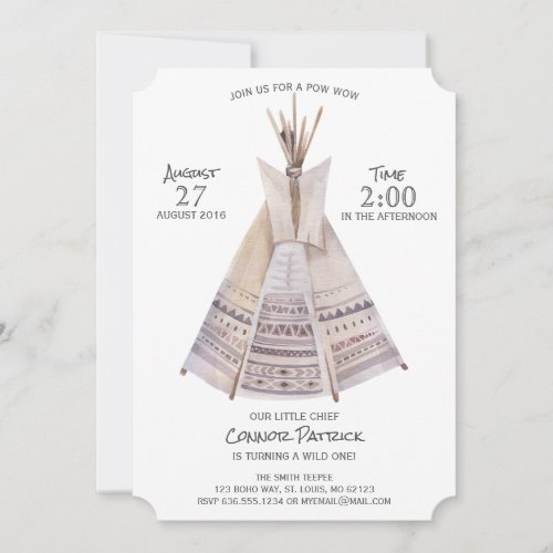 Boho Aztec Teepee First Birthday Invitation