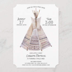 Boho Aztec Teepee First Birthday Invitation