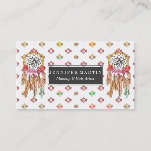 Boho Aztec Watercolor Native American Dreamcatcher Business Card