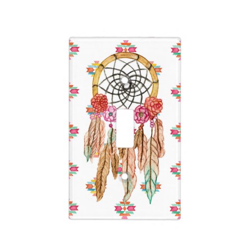 Boho Aztec Watercolor Native American Dreamcatcher Light Switch Cover