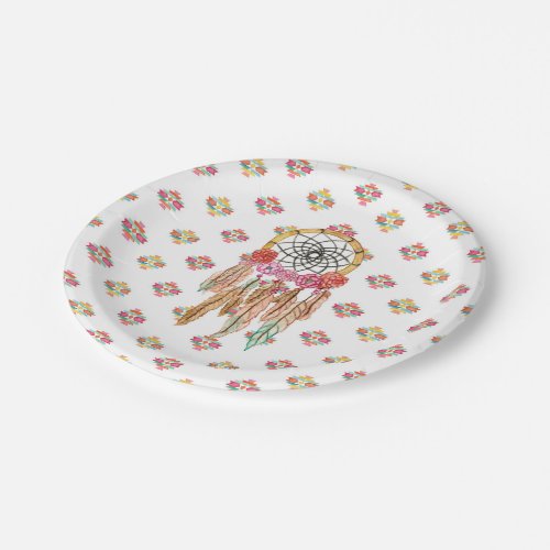 Boho Aztec Watercolor Native American Dreamcatcher Paper Plates