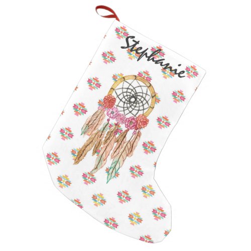 Boho Aztec Watercolor Native American Dreamcatcher Small Christmas Stocking