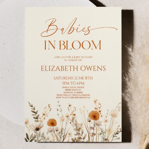 Boho Babies In Bloom Wildflower Baby Shower Invitation