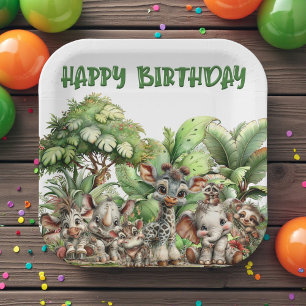 Boho Baby Animal Safari Birthday Paper Plates