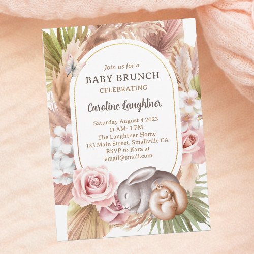 Boho Baby Animal Sleeping Woodland Baby Brunch  Invitation