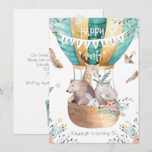 Boho Baby Animals Little Girl's Birthday Party Invitation