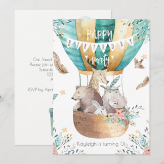 Boho Baby Animals Little Girl's Birthday Party Invitation