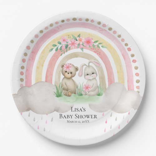 BOHO Baby Bear Bunny Pink Shower  Paper Plates