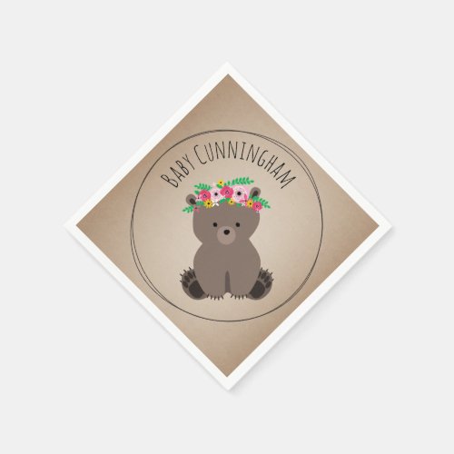 Boho Baby Bear Cub Baby Shower Napkins