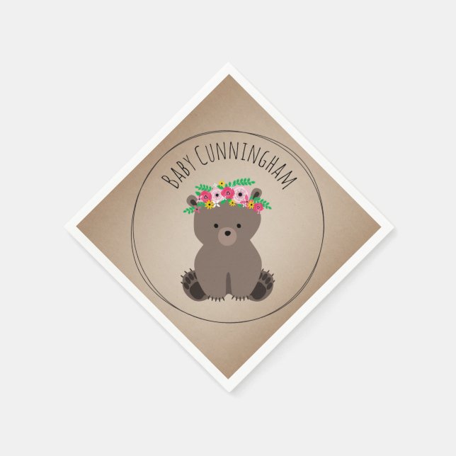 Boho Baby Bear Cub Baby Shower Napkins (Corner)