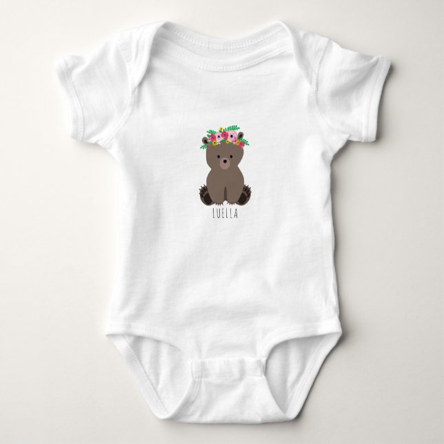 Boho Baby Bear Cub Personalized Baby Bodysuit (Front)