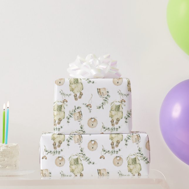 Boho Baby Bib Greenery Pattern Wrapping Paper (Party Gifts)