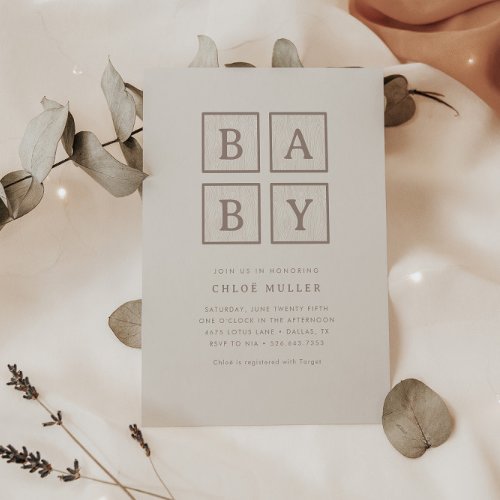 Boho Baby Blocks Simple Modern Shower   Invitation