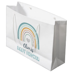Boho Baby Blue Rainbow Baby Shower Large Gift Bag