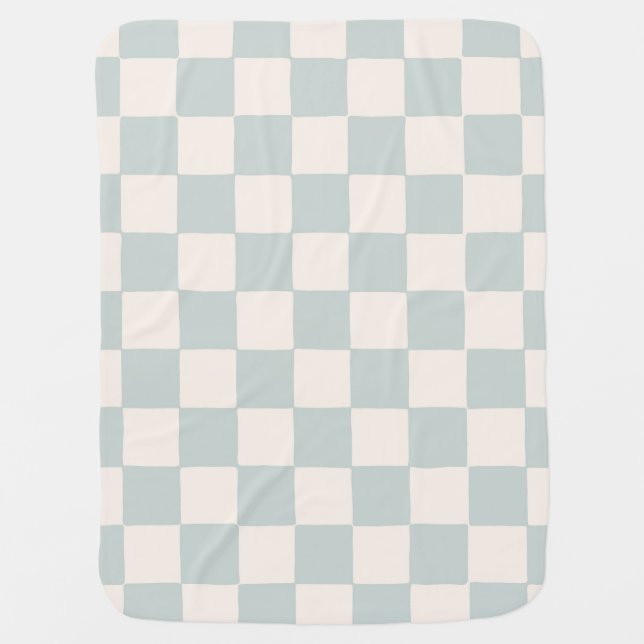 Boho Baby Boy Checkerboard Blue Nursery Blanket (Front)