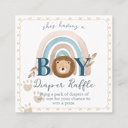 Boho Baby Boy Lion Cub Diaper Raffle Enclosure Card