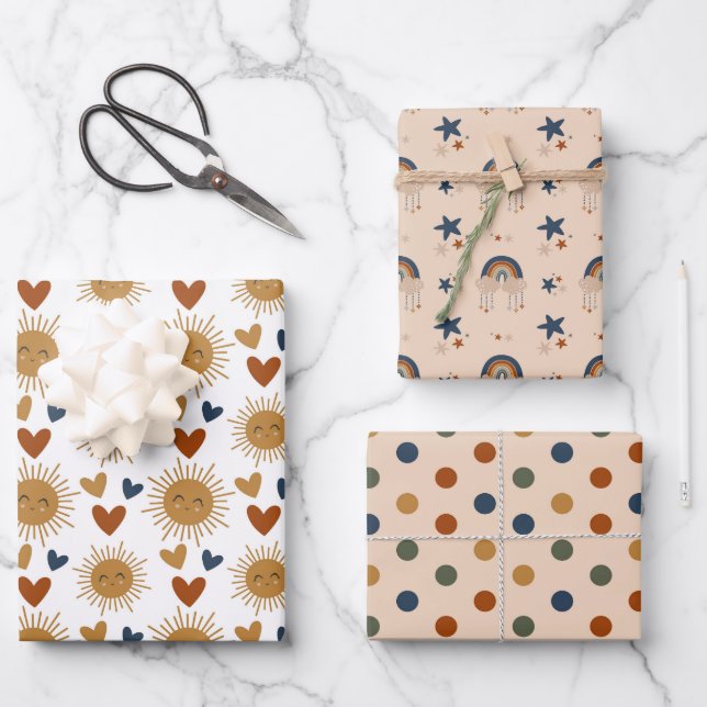 Boho Baby Boy Pattern Wrapping Paper Sheets (Front)