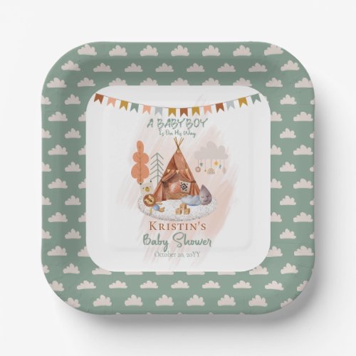 Boho Baby Boy Teepee and Toys Baby Shower  Paper P Paper Plates