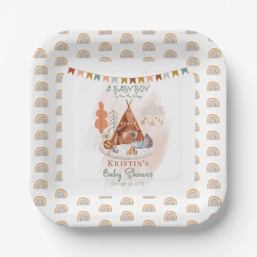 Boho Baby Boy Teepee and Toys Baby Shower  Paper Plates