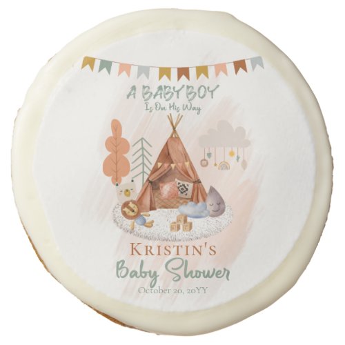 Boho Baby Boy Teepee and Toys Baby Shower Sugar Cookie