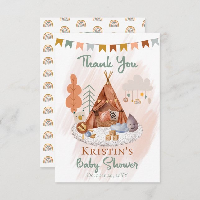 Boho Baby Boy Teepee | Toys Baby Shower  Thank You Card (Front/Back)