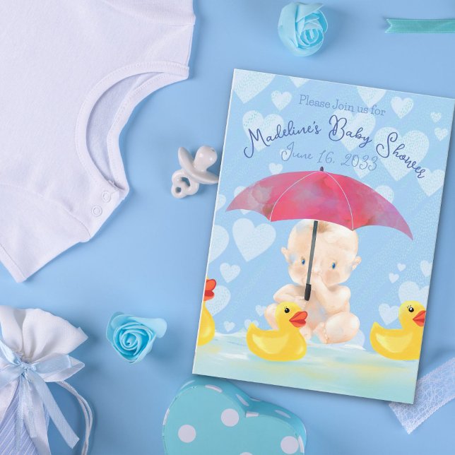 Boho Baby Boy Yellow Ducky Baby Shower Invitation (Creator Uploaded)