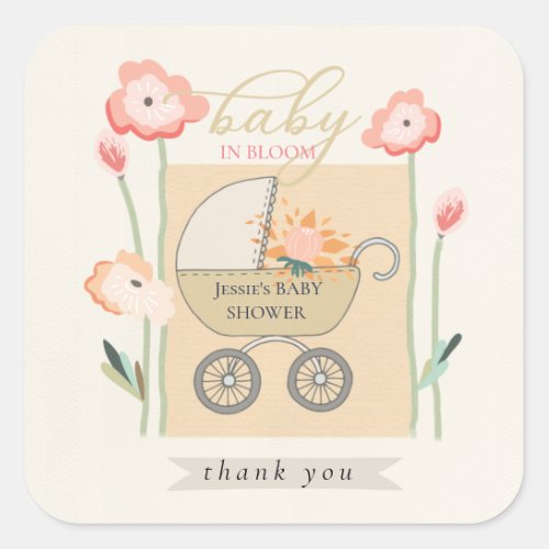 Boho Baby Buggy Shower Square Sticker