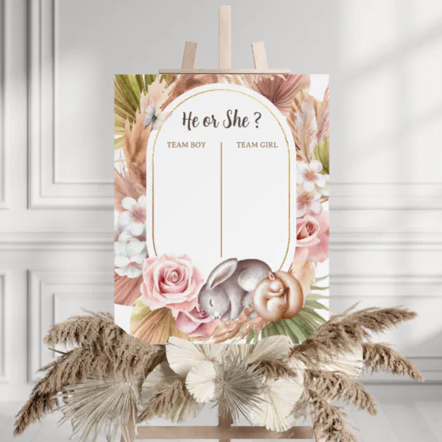 Boho Baby Bunny He or She Gender Reveal Guess Foam Board | Zazzle