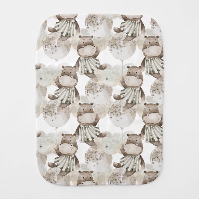 Boho Baby Burp Cloths – Adorable Baby Hippos (Front)