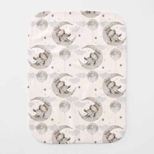 Boho Baby Burp Cloths – Sleeping Baby Hippos (Front)
