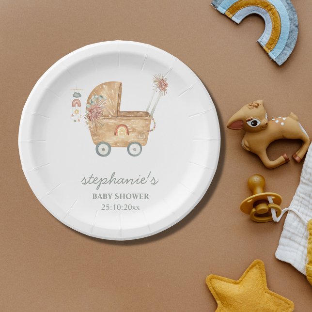 Boho Baby Carriage Baby Shower  Paper Plates (Creator Uploaded)