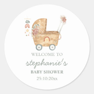 Boho Baby Carriage Baby Shower Welcome To Classic Round Sticker
