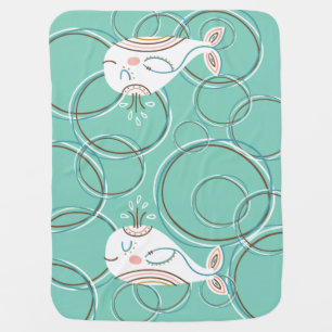 Boho Baby circles happy whale rainbow  Blanket