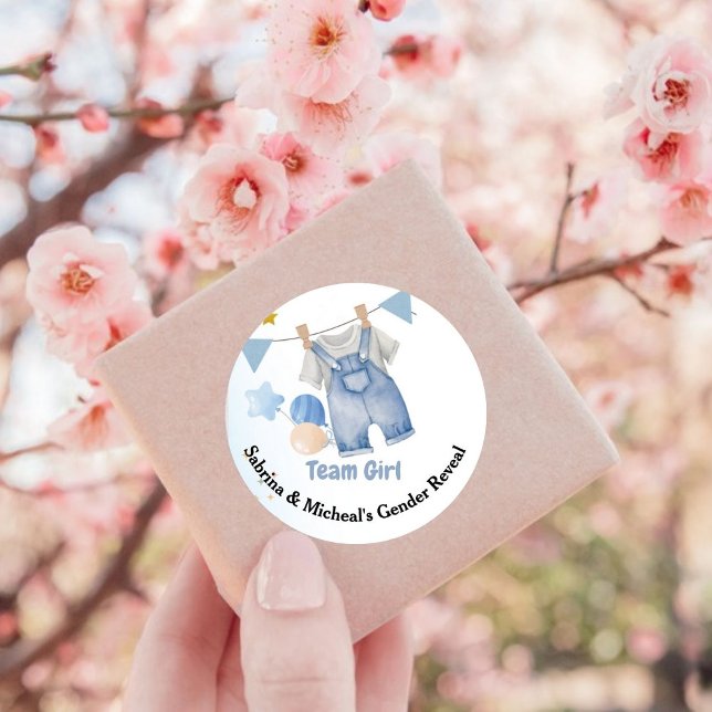 Boho  Baby Clotheline Gender Reveal Team Boy Classic Round Sticker (Creator Uploaded)