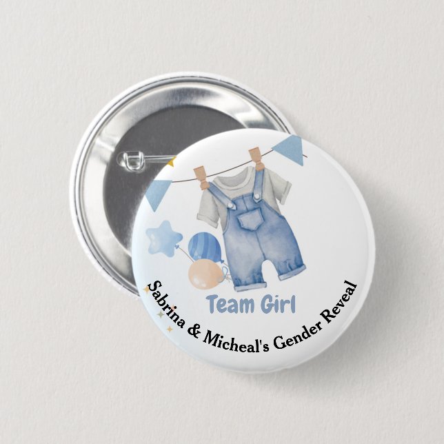 Boho  Baby Clotheline Gender Reveal Team Girl Button (Front & Back)