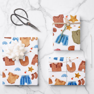 Boho Baby Clothes Baby Shower Birthday Wrapping Paper Sheets