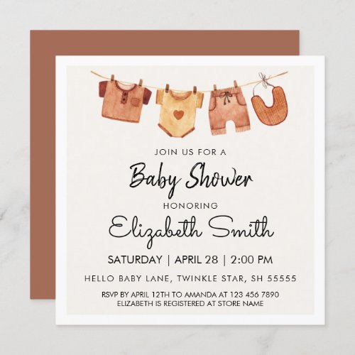 Boho Baby Clothes Baby Shower  Invitation