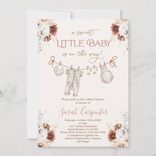 Boho Baby Clothes Baby Shower Invitation (Front)