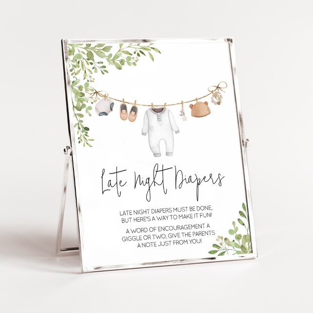 Boho Baby Clothes Baby Shower Late Night Diapers Poster (A Sweet Little Baby Boho Baby Shower Late Night Diapers Sign)