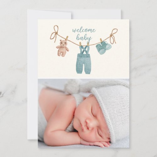 BOHO Baby Clothes Birth Announcment Card