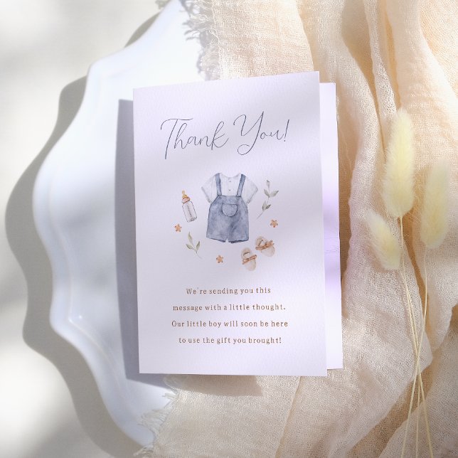 Boho Baby Clothes Boy Gender Reveal Thank You Card (Creator Uploaded)