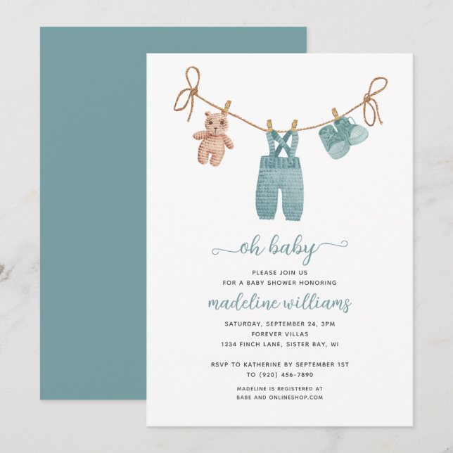 BOHO Baby Clothes Boy Oh Baby Shower Invitation (Front/Back)